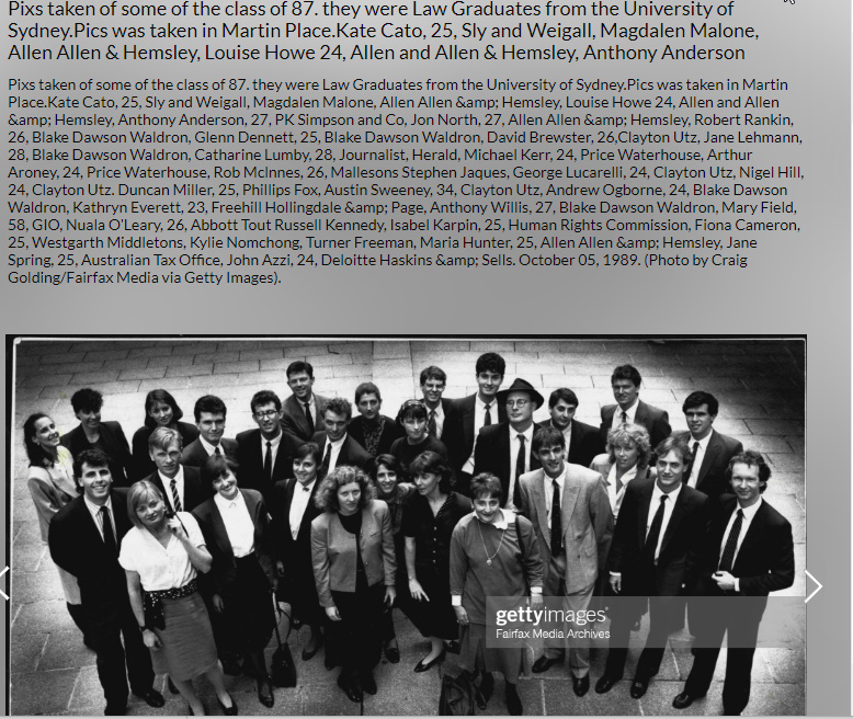 PixSome)OfClassOf 87-LawGraduatesUniversitySydney.PicstakenInMartin Place.KateCato25+Sly&Weigall, MagdalenMalone,AllenAllen&HemsleyLouiseHowe24,AllenAndAllen